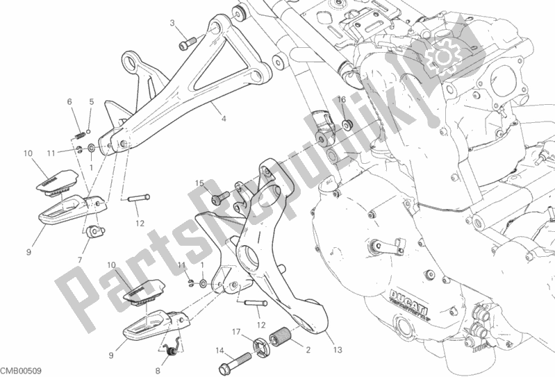 All parts for the Footrests, Right of the Ducati Monster 821 Stealth USA 2020